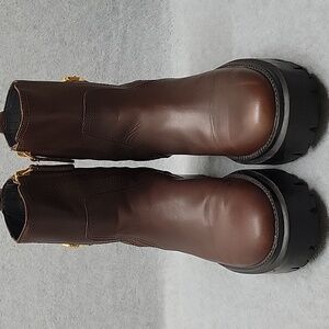 Massimo Dutti Women's Round Toe Cowhide Ankle Boots With Chunky Soles